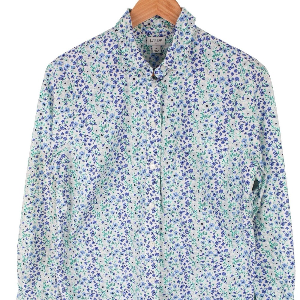 J.Crew Button Down Shirt Floral Blue Green Cotton Casual Men's Size Medium - Picture 2 of 4